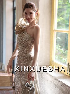 Vestido de noche de sirena de alta resistencia con lentejuelas, largo hasta el suelo, de un solo hombro, con diseño floral, para pasarela, con borlas, abertura y cola de pez, para <span class=keywords><strong>Bar</strong></span> Mitzvah - Product Image 4