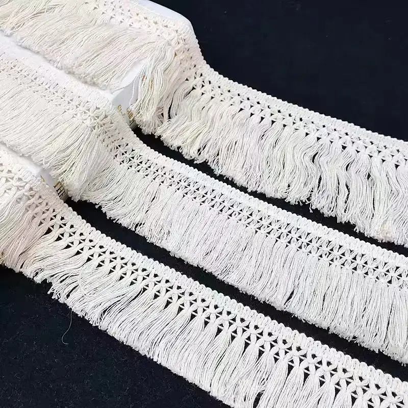 Fabrik direkt Großhandel Weiß beige schwarz geknotete Baumwolle Quaste Fransen besatz für Teppich Teppich Handwerk