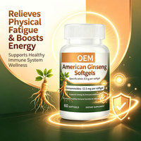 Capsules de ginseng américain OEM en gélules molles, 60 unités, pour l'énergie et la beauté - Complément alimentaire naturel