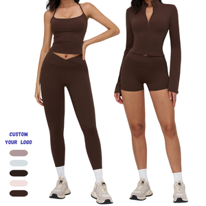 Conjunto de Yoga para Mujer con Sensación de Desnudez, Top de Cuello Alto con Cierre y Leggings, Ropa Deportiva para <span class=keywords><strong>Gimnasio</strong></span>, Correr, Fitness y Uso Casual - Product Image 1