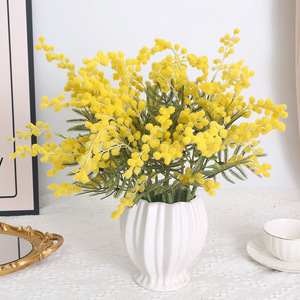 D65 <span class=keywords><strong>flores</strong></span> artificiales amarillo <span class=keywords><strong>Mimosa</strong></span> Spray cereza fruta rama boda hogar Mesa tallo corto Acacia decoración flor - Product Image 1