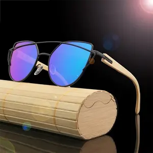 Fashion Women Bamboo Sunglasses UV400 Lens Rose Gold Lens Men Custom Engrave Bamboo Sun Glasses