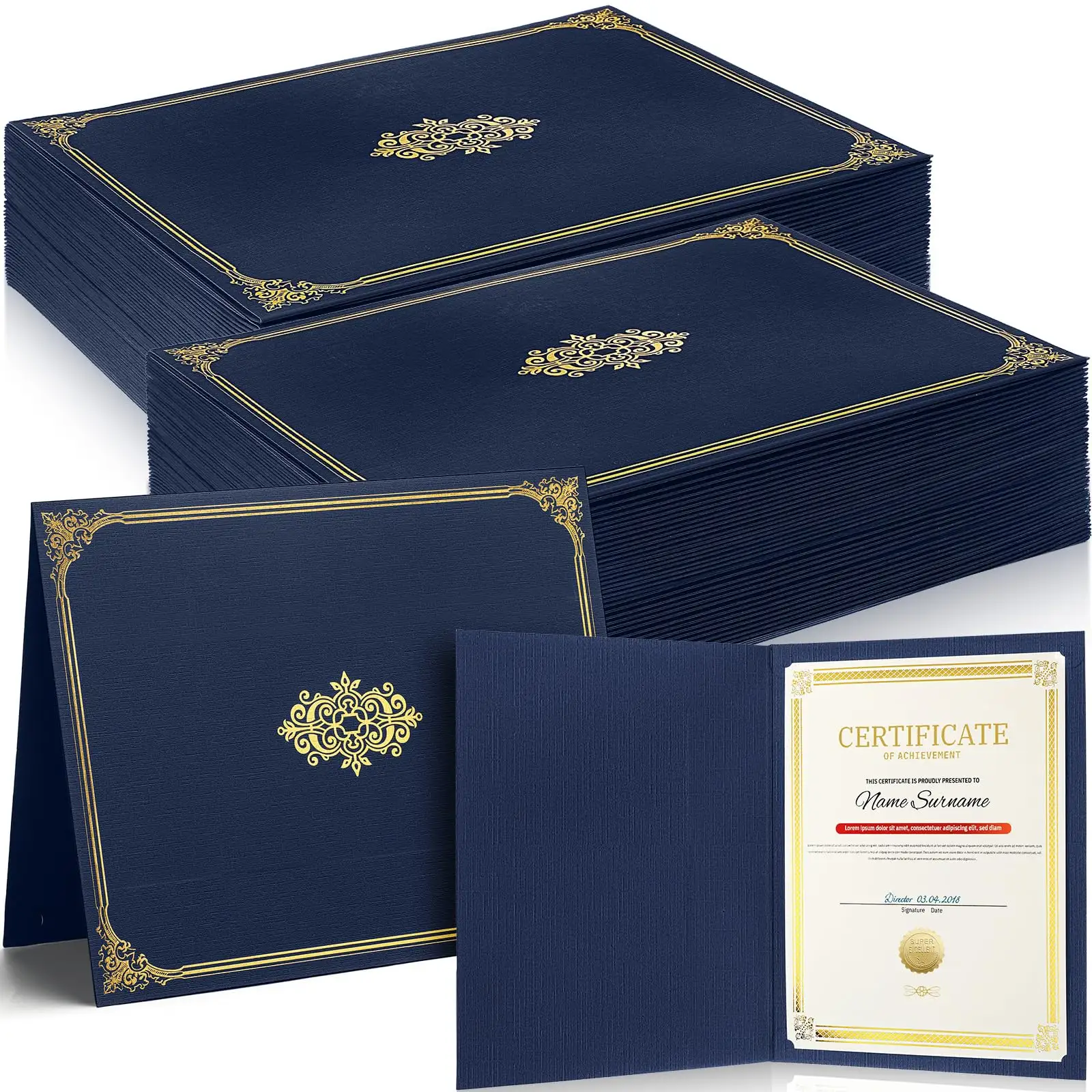 Porta-certificados personalizados para selos de papel folha de ouro 8.5*11 letras, diploma, prêmio, conclusão de graduação