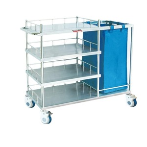 Carrito de Cuidado Médico de Cuatro Niveles de Acero Inoxidable 304 con Bolsa Azul, Carrito de Hospital - Product Image 1