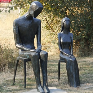 YOUFINE Statue en bronze grandeur nature Mère et enfants sur un banc Sculpture familiale pour la décoration de parcs et de jardins - Product Image 6