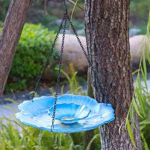 ZY172 mangeoire pour oiseaux sauvages en forme de fleurs, décoration de jardin extérieur, Double couche de verre suspendu, mangeoire pour oiseaux - Product Image 3