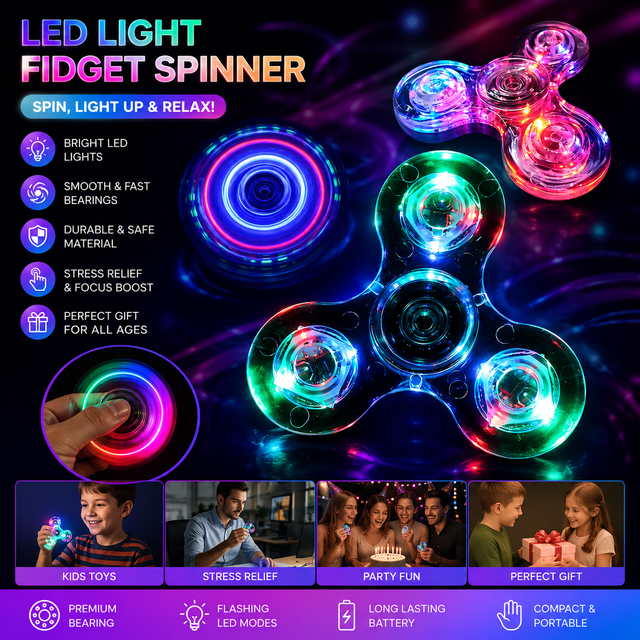 Cross-border BESTSELLER Luminous Plastic Crystal Transparent LED Fingertip Spinning Top for Easter Halloween Party