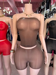 FF1496 ODM Lingerie érotique sexy, short en polyester et élasthanne brillant et hautement élastique, ensemble 2 pièces, tenue de boîte de nuit pour femmes - Product Image 4