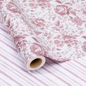 Two-Sided Muted Pink Floral Stripe Wrapping <b>Paper</b> Biodegradable Liner For Fresh Rose Bouquet Florist Shop Bulk Wholesale Supply - Product Image 3