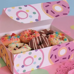 Mini Doughnut Packaging Box Pink Mochi Customizable Cardboard Donut Boxes For 12 Donuts With Logo