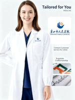 Blouse de laboratoire fine pour femmes avec poignets élastiques, 20% coton 80% polyester, uniforme blanc à manches longues pour infirmières, hôpitaux, cabinets dentaires et salons de beauté