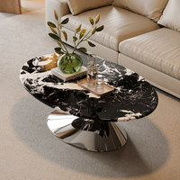 Table basse ovale minimaliste italienne, table à thé de designer en marbre Bulgari de forme spéciale pour salon de villa