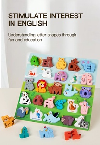 Juguete Educativo de Madera para Niños, Rompecabezas de Letras y Animales para la Educación Temprana, Bloques de Construcción Cognitivos en Inglés - Product Image 2
