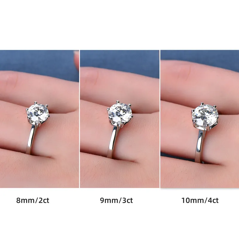 Обручальное кольцо для женщин из стерлингового серебра 2ct 3ct 4ct 925 VVS Solitaire Moissanite с сертификатом gra