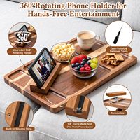 Plateau d'appoint pour canapé en bois d'acacia, à placer entre les coussins, avec support de téléphone rotatif et porte-gobelet, plateau pliable pour boissons et collations