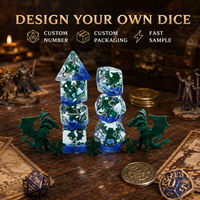 Ensemble de dés polyédriques personnalisés à bords doux en résine, dés DND dégradés avec inclusion de dragon vert pour jeux de rôle sur table