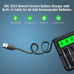 EBL Lot de 8 piles AA rechargeables avec câble de charge intégré Ni-MH 2300 mAh et chargeur de batterie Durable et portable - Product Image 6