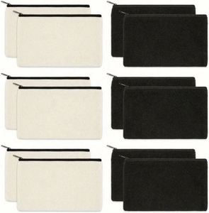 Pochette portable légère en toile de coton, couleur unie, trousse de maquillage de voyage avec fermeture éclair, motif lettres pour femme - Product Image 2