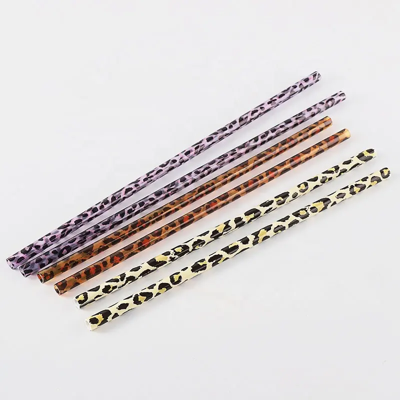 wholesale custom drinking reusable straw PP Hard Plastic printed cheetah white leopard straws