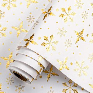 Christmas Wrapping Paper Roll 17in x 32.8ft <b>White</b> Gold Foil Snowflakes 3D Embossed Metallic Shine Gift <b>Wrap</b> for Holiday - Product Image 1