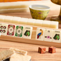 Tuiles de Mahjong pliables de luxe en acrylique, 160 pièces, blanc ivoire, style américain, tuiles Joker Grenouille et Papillon Récolte Dorée