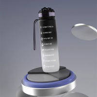 Bouteille d'eau portable 1000 ml en PC dégradé, écologique, sans BPA, ouverture à un clic, anti-fuite, design motivant, en plastique