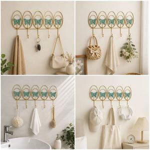 Butterfly <b>Wall</b> Hooks Gold Iron 5 Hooks No Drilling Entryway Bathroom <b>Storage</b> - Product Image 2