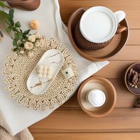Mantel Individual Moderno de Fibra de Maíz Natural, Ecológico, Biodegradable, Hecho a Mano, Antideslizante, Resistente al Calor para Mesa de Té y Uso en Exteriores