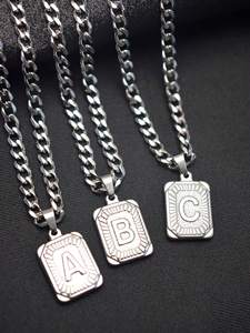 Collier avec pendentif lettre MECYLIFE pour homme, chaîne cubaine en acier inoxydable, collier hip-hop avec initiale, pendentif alphabet - Product Image 3