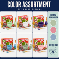 Ensemble de thé matcha en céramique en gros, 8 pièces, design Sakura, fouet, bol, cuillère, passoire, boîte cadeau