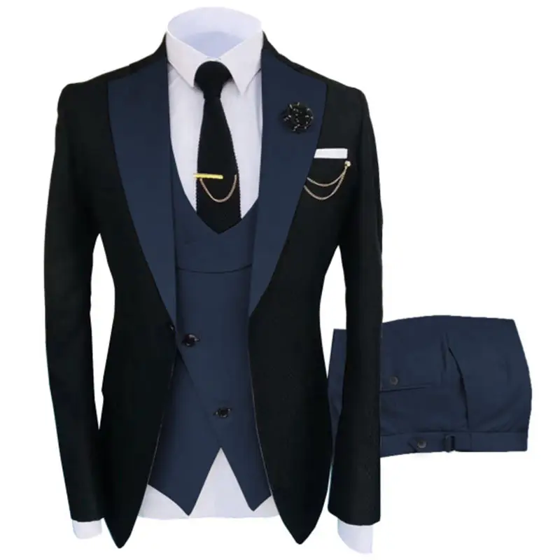 3 Pcs Two-piece Set Prom Terno Masculino Wedding Slim Fit Blazer Formal Peaked Lapel Men's Suit