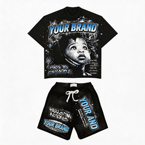 T-shirts personnalisés avec logo imprimé, T-shirts courts, Survêtements, Écussons brodés, Ensembles T-shirt à manches courtes et short style streetwear pour hommes - Product Image 2