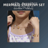 Collar de Acero Inoxidable Chapado en Oro de 18K con Múltiples Elementos de Estrella de Mar y Sirena, Cadena de Moda Linda, Regalo para Niños