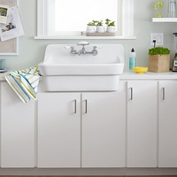 Wastafel Keramik UPC Model Farmhouse untuk Dinding dengan Apron Depan, Cocok untuk Dapur Pedesaan, Jarak Lubang Pembuangan 8 Inci, juga untuk Wastafel Laundry