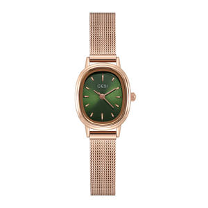 Reloj de cuarzo para mujer, elegante y con estilo, con esfera ovalada verde pequeña y diseño de malla. - Product Image 5
