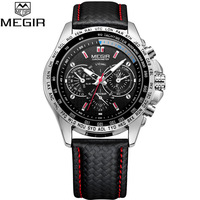 Megir - Men's Sports Quartz Watches, Leather Strap, Male
