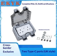 Prise murale extérieure étanche, résistante à la pluie, norme britannique, double prise avec 1 port USB Type-C et WiFi, indice IP66, 13A 230V
