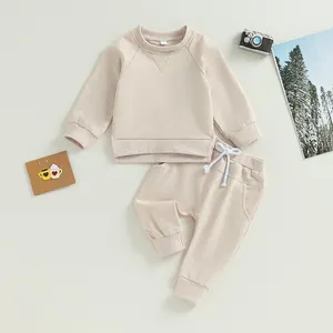 Conjuntos de roupas de algodão orgânico para meninos, agasalhos para crianças, moletom personalizado, ecológico, conjunto de duas peças