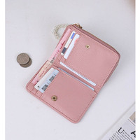 Dompet Pendek Wanita Baru dengan Rantai Mutiara Slot Multi-Kartu Pola Lychee Dompet Koin Kulit PU Dompet Fashion Sederhana Minimalis