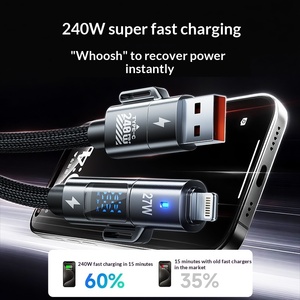 Câble de charge rapide numérique tressé 4-en-1 240W avec affichage numérique, longueur étendue de 1,5 mètre, compatible pour le transfert de données - Product Image 3
