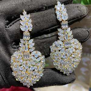 Hibide ต่างหูเซอร์โคเนียทรงหยดน้ำห้อยขนาดใหญ่เครื่องประดับวินเทจใบไม้สำหรับงานแต่งงานงานเลี้ยงเจ้าสาว E-450 - Product Image 3