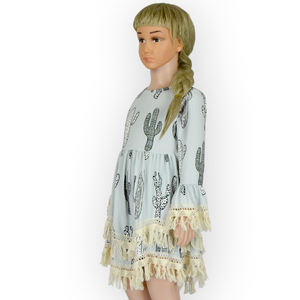 Vestido de Encaje para Bebé Niña con Decoración de Borlas, Ropa Casual para Recién Nacidos con Mangas de Campana y Estampado Digital Personalizado - Product Image 4