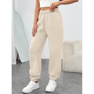 Pantalones deportivos de mujer de cintura alta, de forro polar, con bolsillos, longitud regular, cómodos para estar en casa, para invierno y otoño, ropa deportiva. - Product Image 3