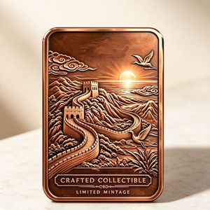 Barra de Cobre Rectangular de 1 kg, .999 Fino, con Patina Vintage, Diseño de Gran Muralla China al Atardecer con Grúas, Edición Limitada - Product Image 5