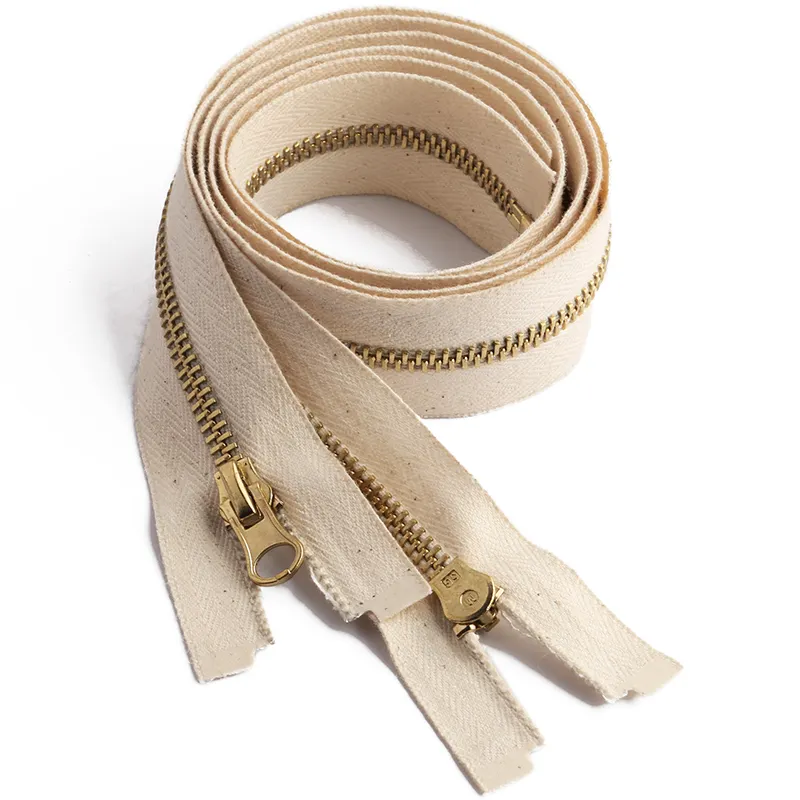 100% natural cotton Cremallera brass zipper 5# Fire-proof Zipper cotton tape metal zipper for garment