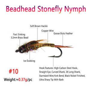 Tête de perle en laiton Stonefly Nymph <span class=keywords><strong>fil</strong></span> de cuivre coulant rapide mouche de nymphe humide réaliste <span class=keywords><strong>pour</strong></span> la pêche à la <span class=keywords><strong>truite</strong></span> leurres appâts - Product Image 2