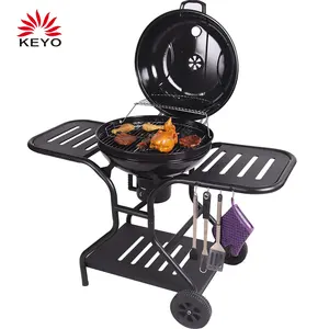 F26 Cắm Trại Tailgating Thép Nấu Grate Di Động Than Grill Kiểm Soát Nhiệt Vòng BBQ Ấm Đun Nước Grill Với Đôi Bảng