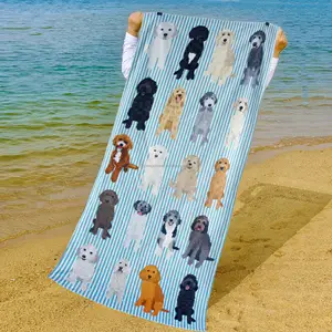 小最小起订量高品质来样定做狗设计数字活性印花100% 棉搞笑成人沙滩巾
