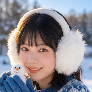 Plush Earmuffs White Long Haired Style 18.5x17.5x10cm Warm Winter Accessory For Students Cycling Travel - Product Image 3