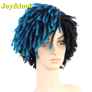 Perruque synthétique dreadlocks brunes — noble, perruque ombre africaine pour femmes noires, perruque raie latérale naturelle courte, boucles Faux Crochet, perruque dreadlocks - Product Image 5
